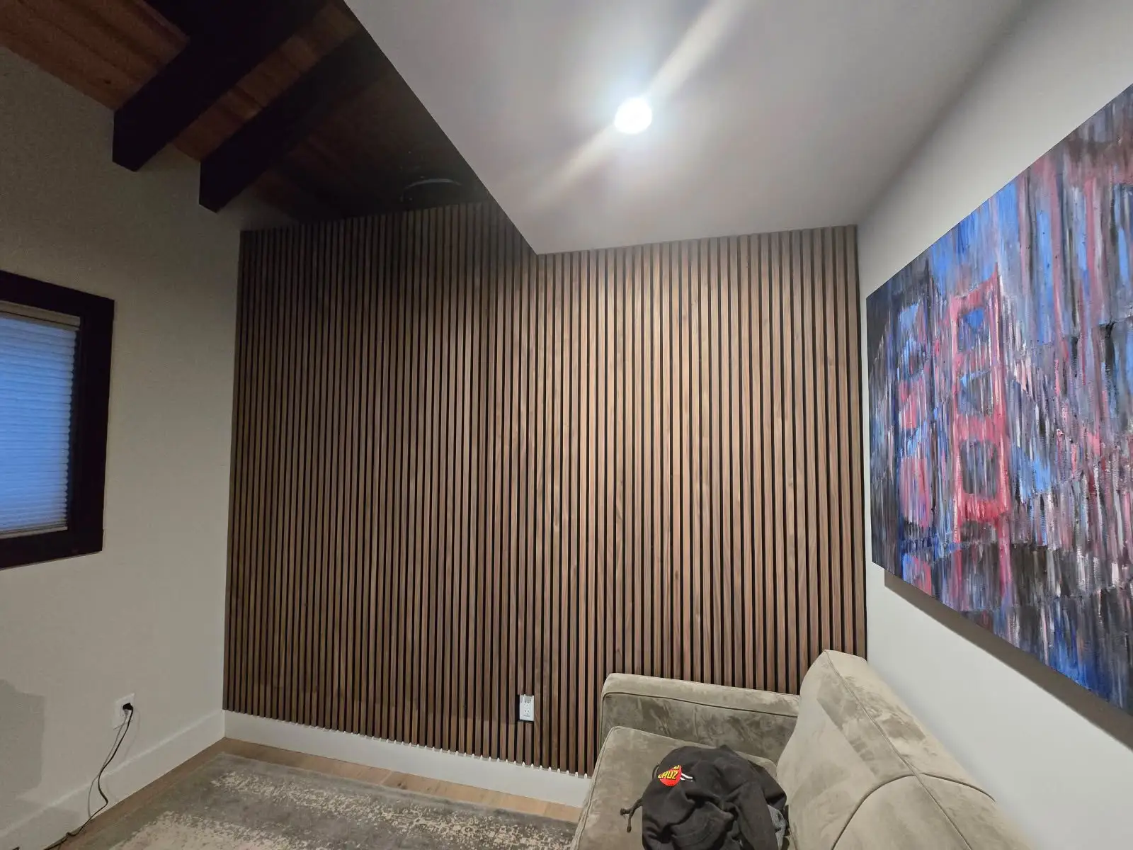 Geometric wallpaper in a modern dining room