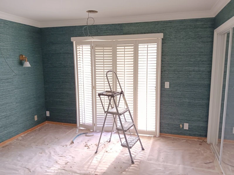Statement accent wall with designer wallpaper pattern